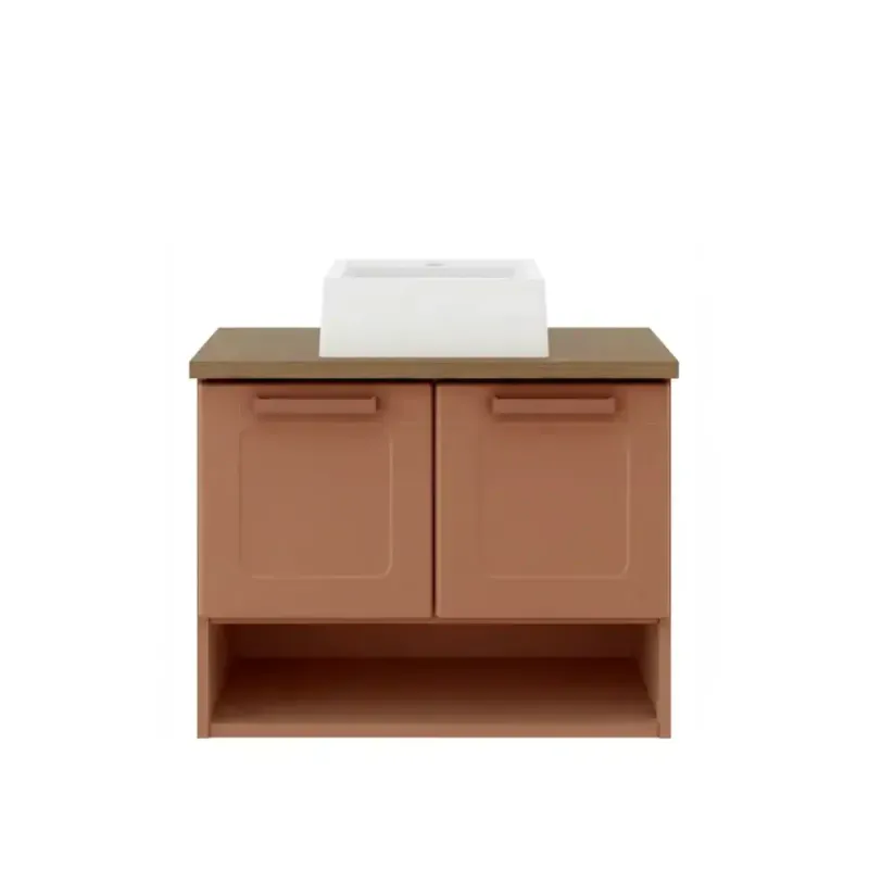 Mueble Gabinete para Baño Bertolini 8005 Flotante Terracota con 2 puertas, 1 Estante y Lavabo