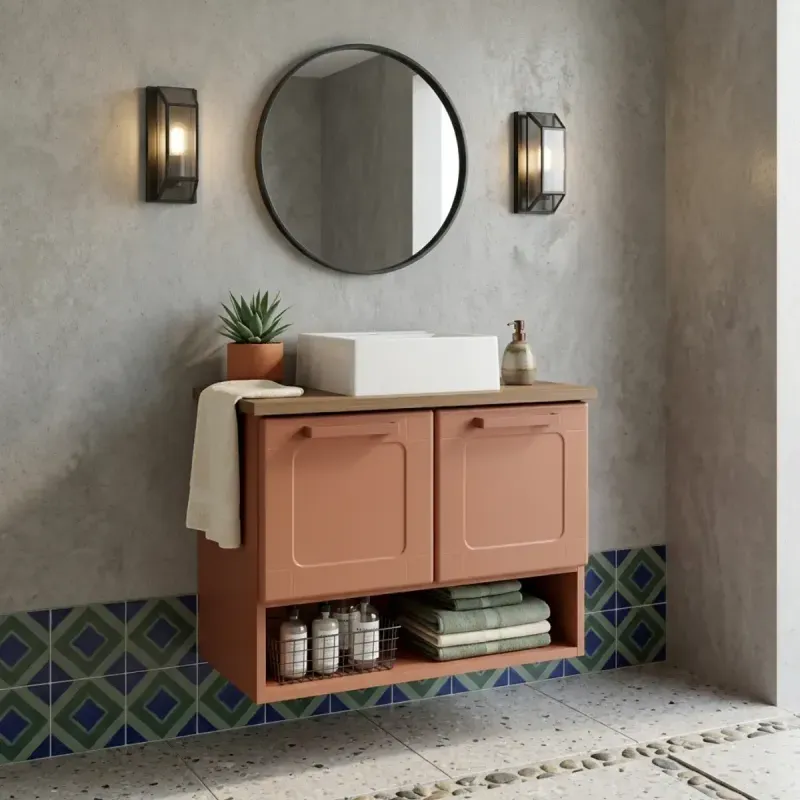 Gabinete para Baño Bertolini 8005 Flotante Terracota con 2 puertas, 1 Estante y Lavabo