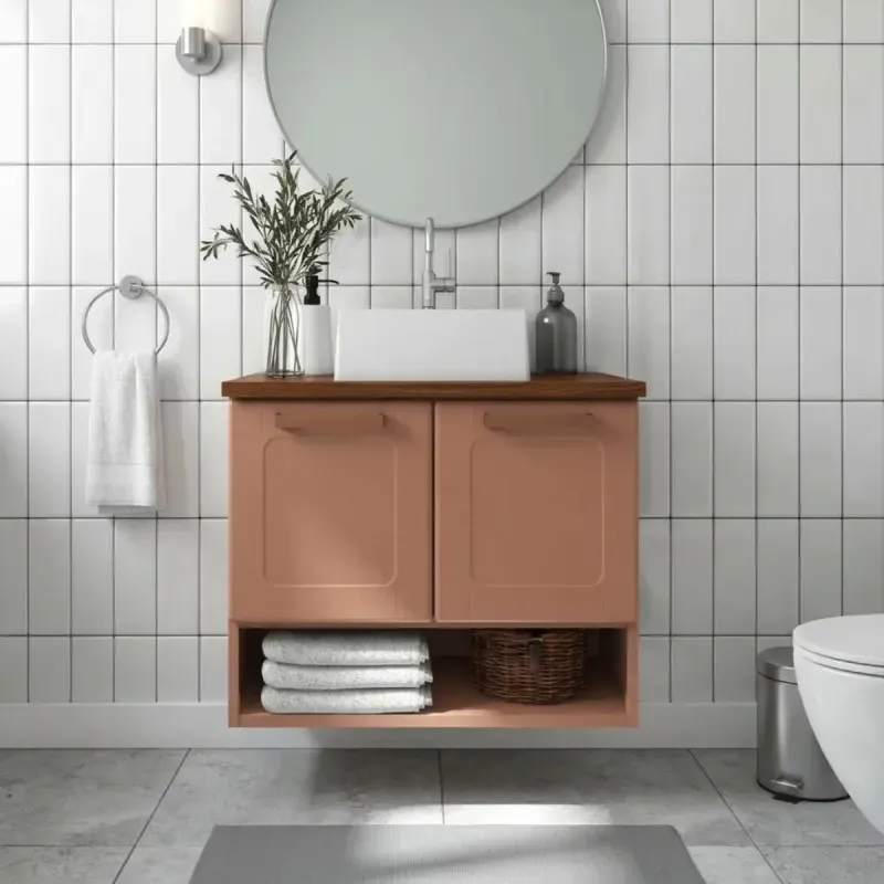 Mueble para Baño Bertolini 8005 Flotante Terracota con 2 puertas, 1 Estante y Lavabo
