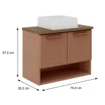Medidas de un Mueble Gabinete para Baño Bertolini 8005 Flotante Terracota con 2 puertas, 1 Estante y Lavabo